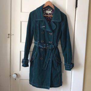Merona Teal Corduroy Trenchcoat M EUC